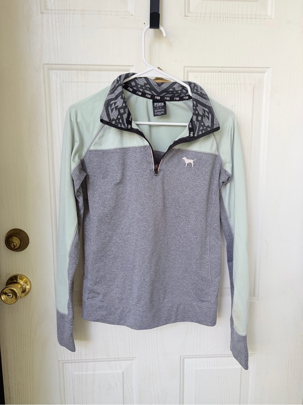 Victoria's Secret PINK Mint Green and Gray Sweater